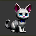 Cute White Fur Kitten Game Character With Pink Ears Blue Eyes And Blue Bow Tie