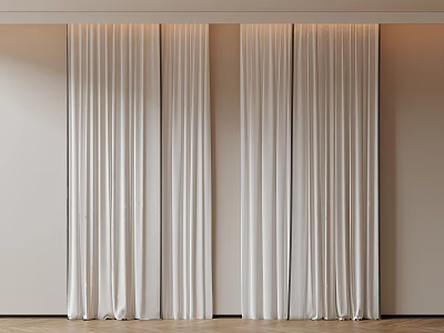 White Long Pleated Curtains For Modern Interior With Soft Light And Home Decor 3d model