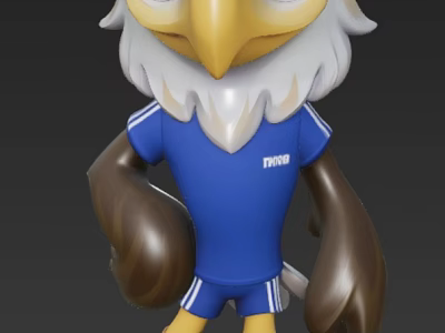 Cartoon Eagle Wearing Blue Sports Uniform With White Stripes TEAM on Chest and Brown Wings 3d model