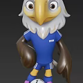 Cartoon Eagle Wearing Blue Sports Uniform With White Stripes TEAM on Chest and Brown Wings