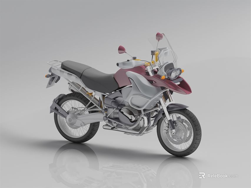 Burgundy And Silver Touring Motorcycle With Windshield Dual Seat Chrome Exhaust And Spoked Wheels 3d model 