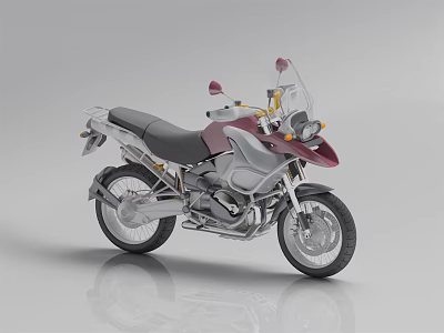 Burgundy And Silver Touring Motorcycle With Windshield Dual Seat Chrome Exhaust And Spoked Wheels 3d model