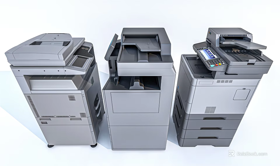Modern Gray Multifunctional Office Appliances Three Printers And Copiers For Office Use 3d model