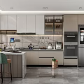Modern Open Kitchen Interior Design With Island Counter Cabinets And Appliances