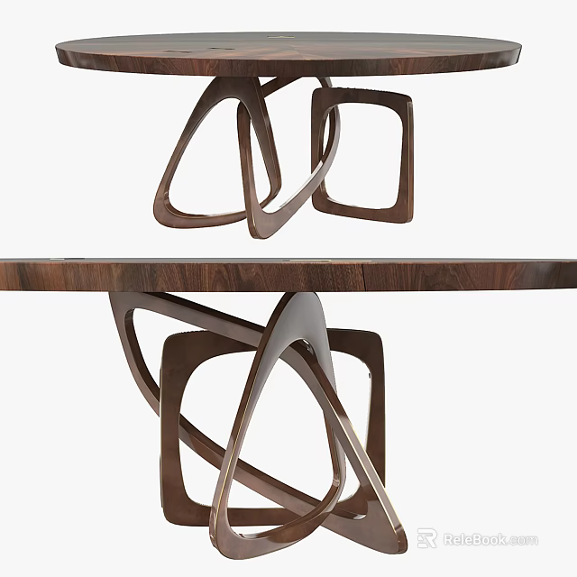 Modern Wooden Coffee Table With Round Top And Unique Geometric Base Structure 3d model 