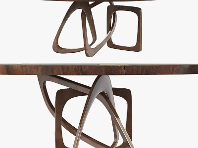 Modern Wooden Coffee Table With Round Top And Unique Geometric Base Structure 3d model
