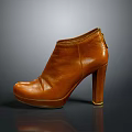 Brown Leather High Heel Ankle Boots With Zipper Block Heel And Gold Decoration