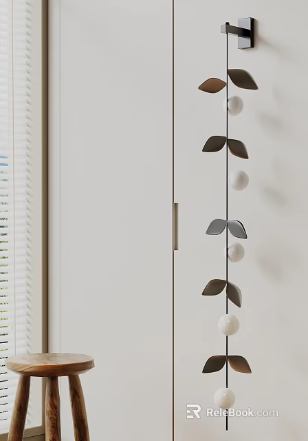 Modern Minimalist Wall Lamp With Leaf And Sphere Decor Elements On White Interior Wall 3d model