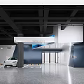 Modern Parking Lot Design With White Car Blue Wall And Directional Signage