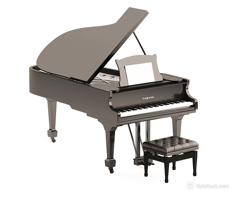 Elegant Black Piano With Music Stand And Matching Bench For Musical Practice 3d model 