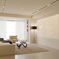 Open Modern Living Dining Room Interior With Sofa Coffee Table Projection Screen And Floor Lamp