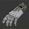 Silver Metallic Robotic Hand With Articulated Joints Reflective Surface On Dark Gradient Background 3d model