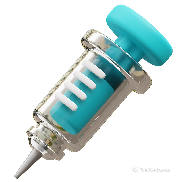 Transparent Medical Syringe With Blue Plunger And Clear Barrel For Medical Use 3d model 