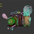 Vintage Steampunk Camera Equipment With Brass Gears And Leather Accents
