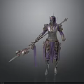 Fantasy Warrior In Purple And Gold Armor With Sword And Shield