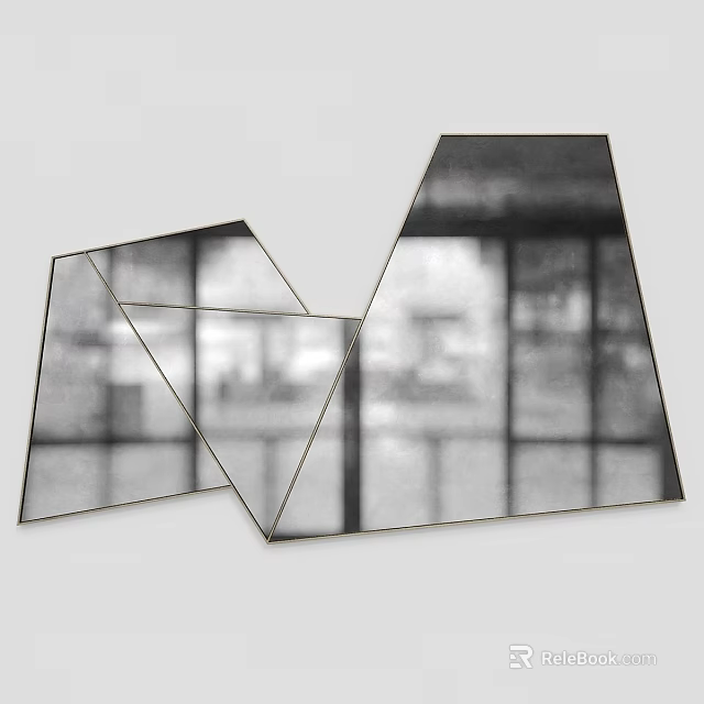 Modern Geometric Mirror Design With Metallic Frame Reflecting Indoor Windows And Scenery 3d model 