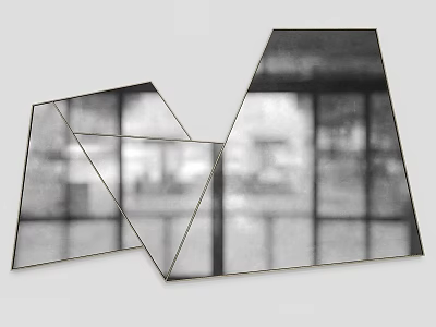 Modern Geometric Mirror Design With Metallic Frame Reflecting Indoor Windows And Scenery 3d model