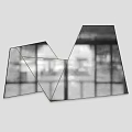 Modern Geometric Mirror Design With Metallic Frame Reflecting Indoor Windows And Scenery