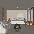 Hotel Room Interior With Modern Design King Bed Sofa And Floor to Ceiling Windows
