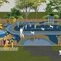 Fun Pet Paradise With Play Structures Lawn Trees And Dogs Playing