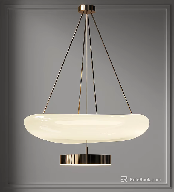 Modern Minimalist Pendant Light With White Circular Shade And Metallic Brass Suspension Rods 3d model 