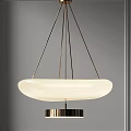 Modern Minimalist Pendant Light With White Circular Shade And Metallic Brass Suspension Rods