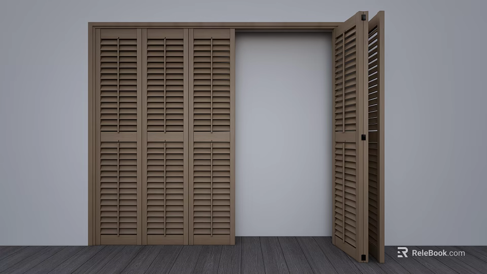Wooden Louvered Folding Doors Open Design for Interior Space with Natural Wood Color 3d model 