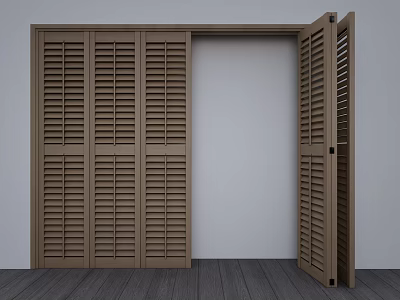Wooden Louvered Folding Doors Open Design for Interior Space with Natural Wood Color 3d model