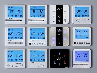 Smart Home Temperature Control Switch Panels With Digital Displays And Various Designs 3d model