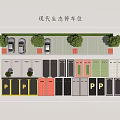Modern Ecological Parking Lot With Green Trees And Color Coded Spaces 3d model