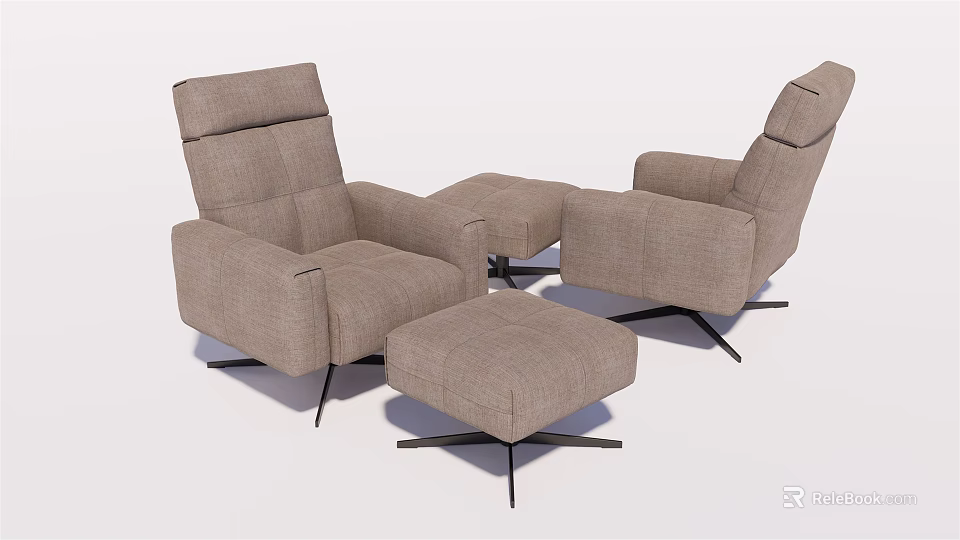 Modern Comfortable Single Sofas Interior With Ottoman Light Brown Fabric And Metal Legs 3d model