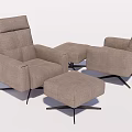 Modern Comfortable Single Sofas Interior With Ottoman Light Brown Fabric And Metal Legs 3d model