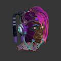 Futuristic Cyberpunk Character With Purple Pink Hair And Mechanical Headphones