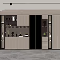 Modern Built in Wine Cabinet With Glass Doors Display Shelves And Wine Glasses