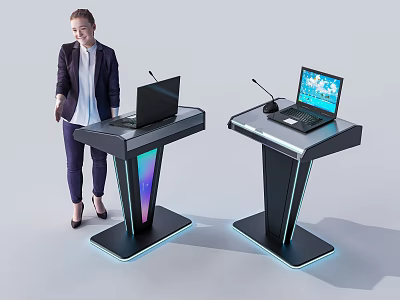 Modern Podium With Laptop Microphone And Colorful LED Lights For Presentations 3d model