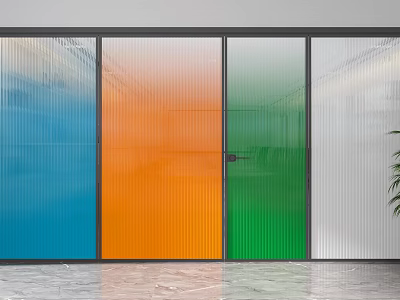 Modern Colored Corrugated Glass Room Divider With Blue Orange Green Panels 3d model
