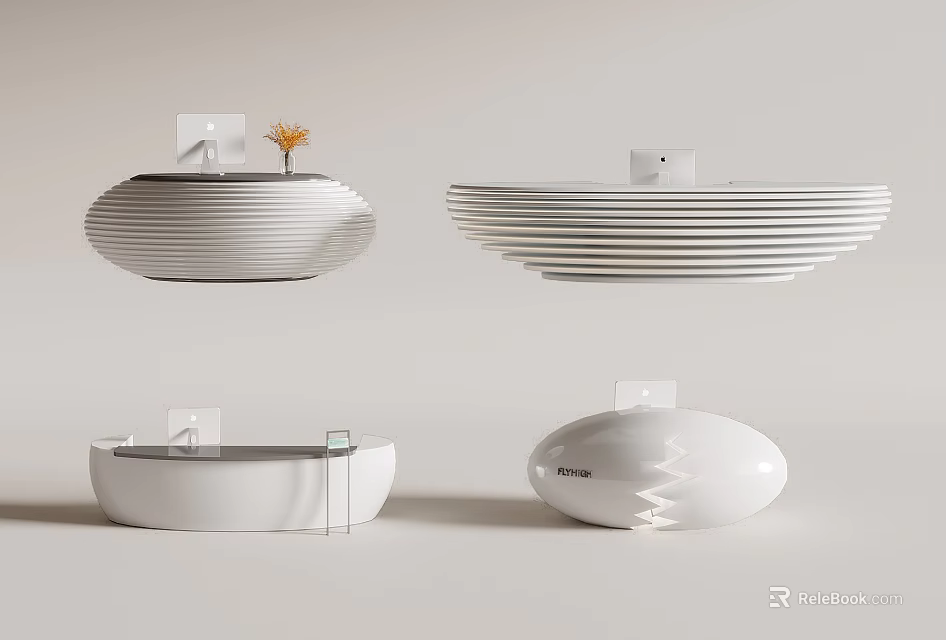 Modern Reception Desk With Oval Shape Striped Design And Decorative Elements 3d model 