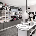 Elegant Wine Boutique Interior With White Cabinets Black Shelves Pendant Lights Display Shelves And Wine Bottles