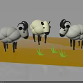 Cartoon Sheep Characters With White Body Black Horns Legs On Yellow Ground With Green Grass