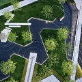 Modern Garden Landscape Design With Illuminated Terraced Steps Green Lawns And Trees