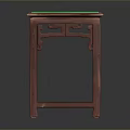 Traditional Carved Wooden Stool with Green Square Top and Decorative Legs