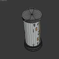 Cylindrical Art Installation Featuring Multiple Shelves Top Lighting Glowing Base And Gold Accents