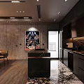 Modern Living Dining Room Interior Design With Black Sofa Wooden Flooring And Decorations