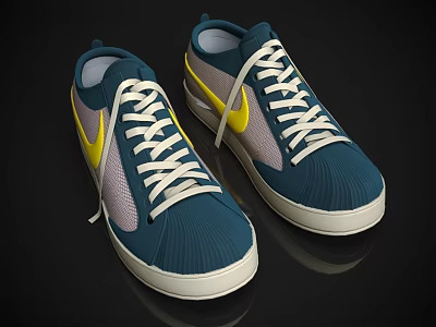 Blue Casual Sneakers With Yellow Logo White Laces And White Sole Design 3d model
