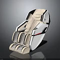 Modern Massage Chair Featuring White Beige Upholstery Black Red Trim And Contemporary Design