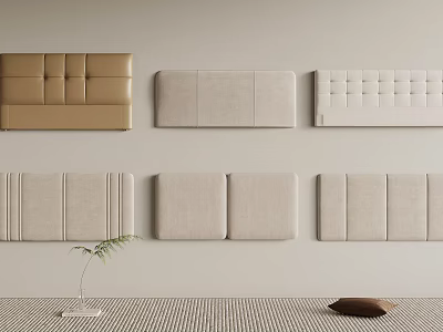Various Upholstered Headboard Designs Beige And Brown On Light Wall With Small Plant And Cushion 3d model