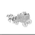 Vintage Horse Drawn Carriage 3D Model With Two Horses Wooden Wheels And Classic Design