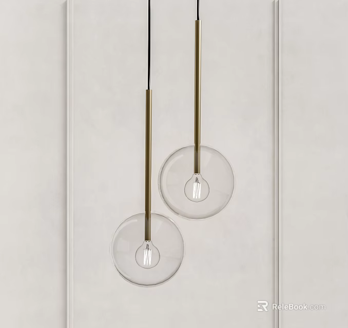Modern Pendant Lights with Transparent Glass Globe Shades and Golden Metal Rods on Light-Colored Walls 3d model 