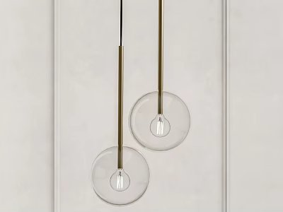 Modern Pendant Lights with Transparent Glass Globe Shades and Golden Metal Rods on Light-Colored Walls 3d model