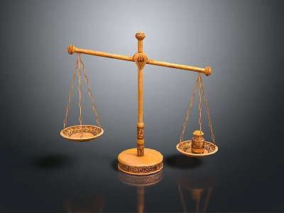 Ornate Golden Balance Scale With Decorative Base And Hanging Pans For Daily Living 3d model